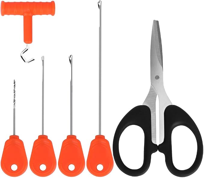 Carp Fishing Baiting Rigs Tool Kit Set, Luroad 6 in 1 Carp Fishing Tackle Kit, Including Hook Needle, Driller, Knot Puller, and Fishing Braid Line Scissors for Lures Bait Driller