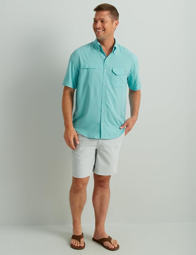 HUK Men's Tide Point Kc Scott Original Artwork Short Sleeve Shirt, Fishing Button Down