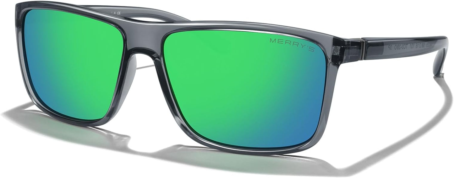 MERRY'S Rectangular Polarized Sports Sunglasses for Men Women Cycling Driving Fishing UV400 Protection S8225