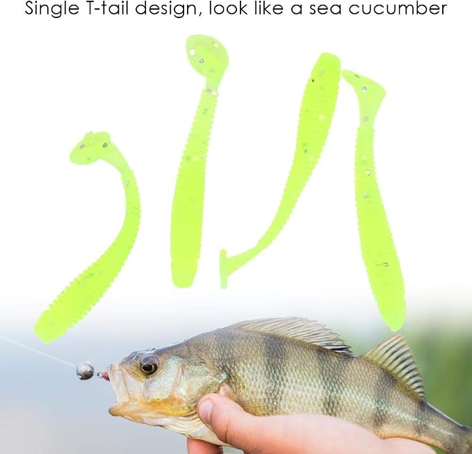 Tbest 50 Pcs 5cm Soft Fishing Lures, Plastic Fishing Bait T-Tail Grub Worm Baits Fish Tackle Accessory 9 Colors