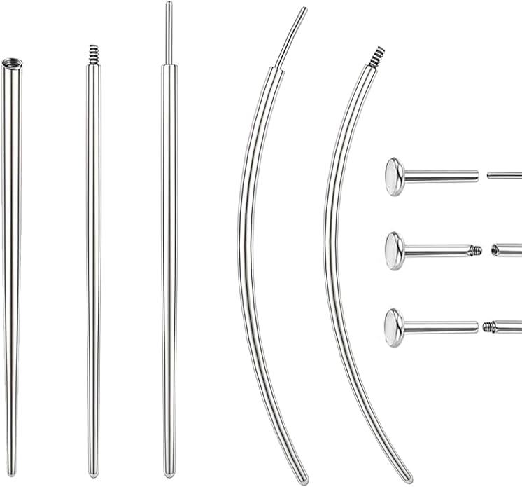 14G 16G 18G 20G Piercing Taper Piercing Ball Grabber Tool Stainless Steel Flat Back Earring Applicator Tool Threadless Insertion Pin Curved Body Piercing Kit for Ear/Nose/Navel/Lip/Eyebrow