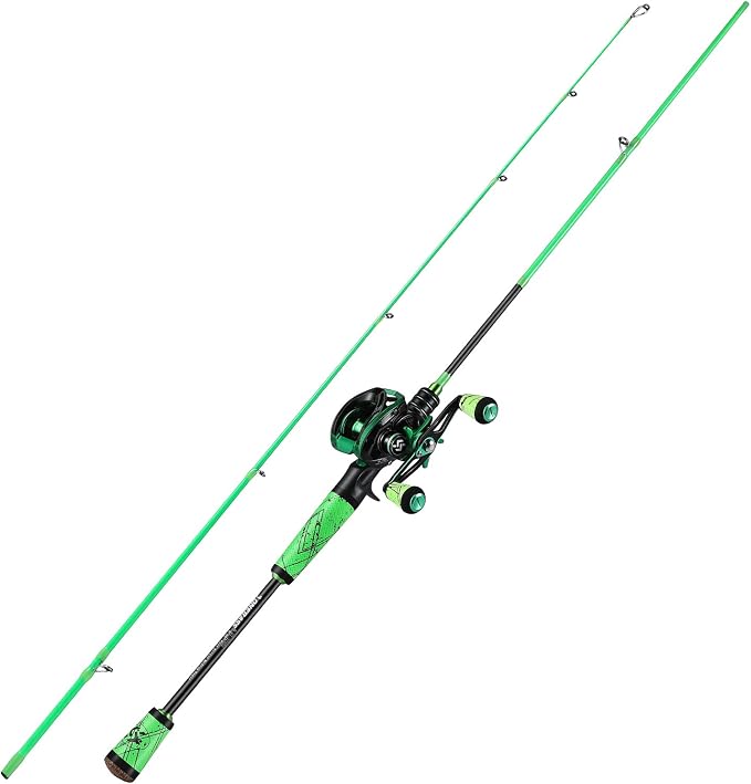 One Bass Fishing Rod and Reel Combo, Medium Fast Baitcasting Combo, 24-Ton Carbon Fiber 2 Pieces Fishing Poles with Baitcaster Reel Super Polymer Handle