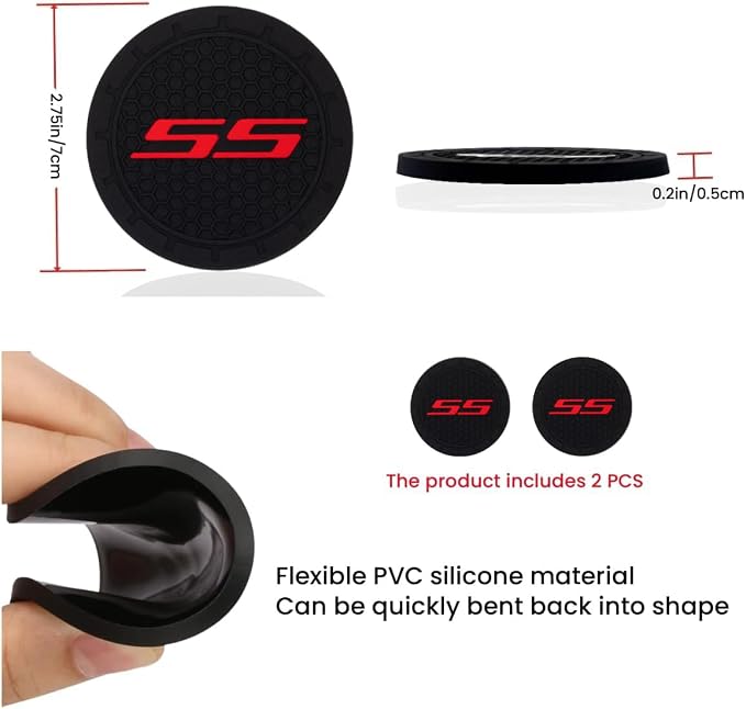 2 Pack SS Car Cup Holder, Non-Slip Cup Coasters for Camaro Fashion car Interior Accessories,Decorative Car Cup Mat, Diameter 2.75 Inch