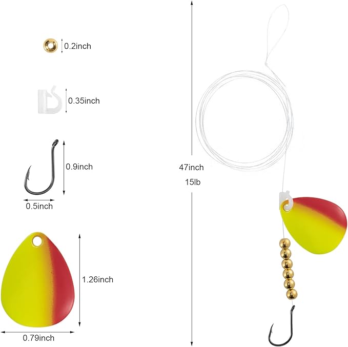 Dr. Fish 10 Pack Walleye Rigs Kit, 47 Inches, 15LB Mono Crawler Harness Walleye Float Rig Colorado Spinner Octopus Hooks for Freshwater Trolling