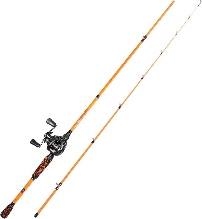 Sougayilang DC Baitcaster Combo - Digital Anti-Backlash Control, 7.2:1 Gear Ratio, 18.5LB Drag with IM7 Graphite 2-Piece Rod, EVA Handle, Stainless Steel Guides for Bass, Trout – Beginner Friendly