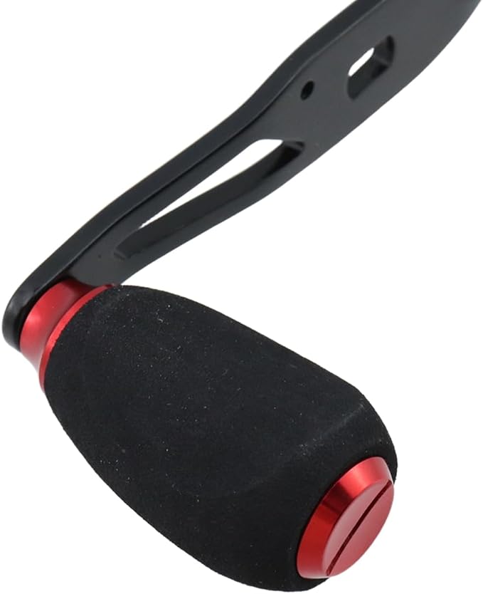 Fishing Reel Handle Red Fishing Baitcasting Handle Rocker Baitcasting Reel Replacement Parts, with EVA Grip Knob and Nut (Black + Red)