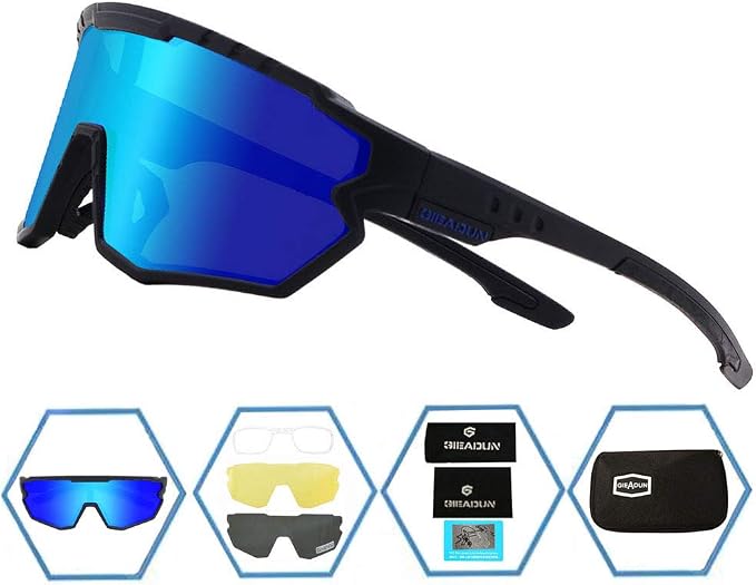 Polarized Men Women Sports Sunglasses, UV400 Wrap-Around Cycling Baseball TR90 Eyewear for Fishing Driving Softball