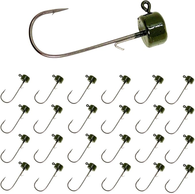 Reaction Tackle Ned Rig Jig Heads - Mushroom Jig Head Shroom jigs, Bass Fishing Lures, Fishing Tackle Finesse Jig Fishing Hooks (25-Pack Kit)