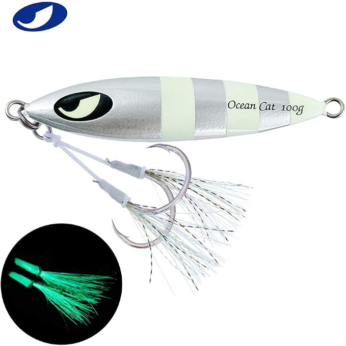 OCEAN CAT Lead Metal Flat Slow Fall Pitch Fishing Jigs Lures Sinking Vertical Jigging Bait with Butterfly Hook for Saltwater Fishing