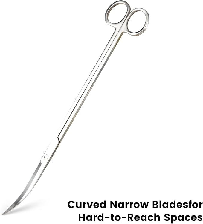 12" Stainless Steel Aquarium Scissors, Curved Long Aquatic Plant Trimming Scissors for Aquascaping, Fish Tank & Terrarium Maintenance in Fresh & Salt Water (Silver)