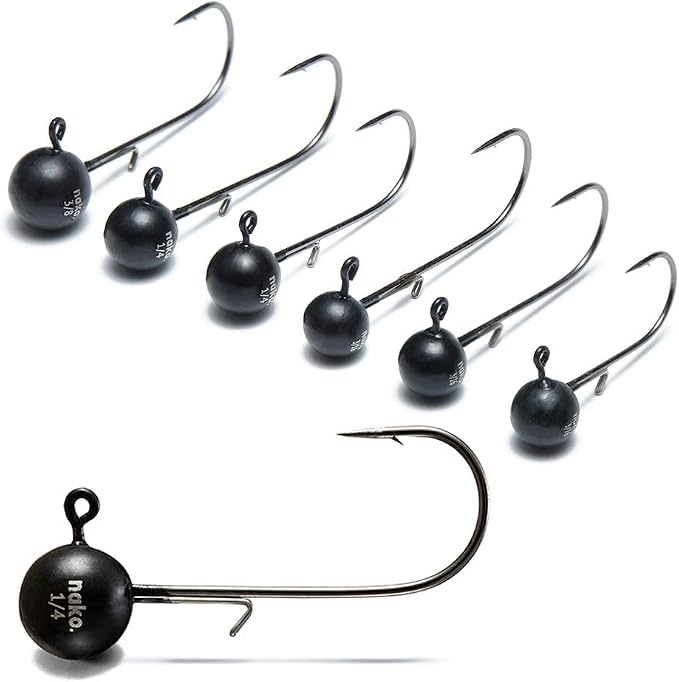 Nako 200% Sensitive Tungsten Ball Jig Heads - 5 Pack - No Chip Black - Tungsten Fishing Jig Heads, 1/32, 1/16, 1/8, 3/16, 1/4, 3/8oz, Damiki Rig Jig Heads