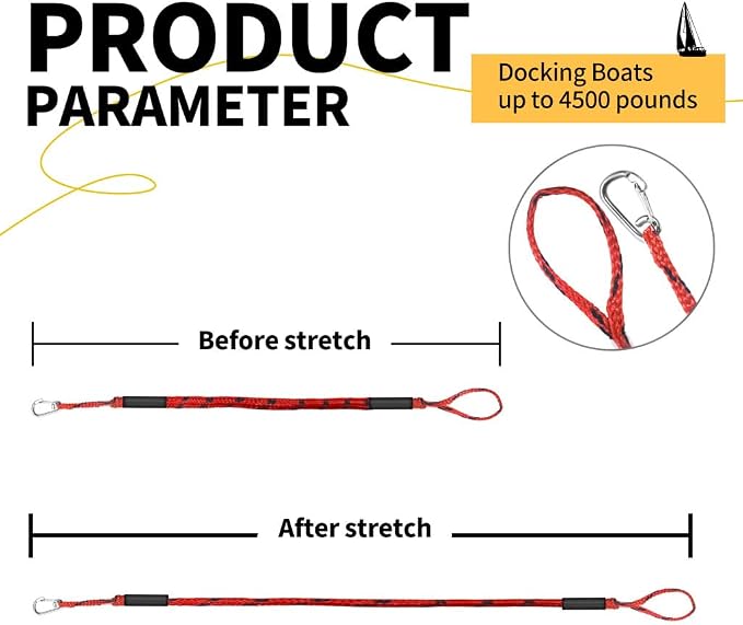 4-5.5ft, Bungee Dock Line with Stainless Steel Clip Safe Boat Rope Mooring String with Foam Float for Pontoon, Boat Accessories, Sea Doo,2 Pack （Red&Black）