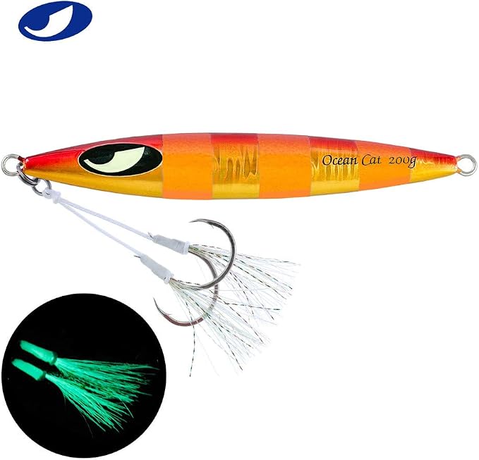 OCEAN CAT Lead Metal Flat Slow Fall Pitch Fishing Jigs Lures Sinking Vertical Jigging Bait with Butterfly Hook for Saltwater Fishing