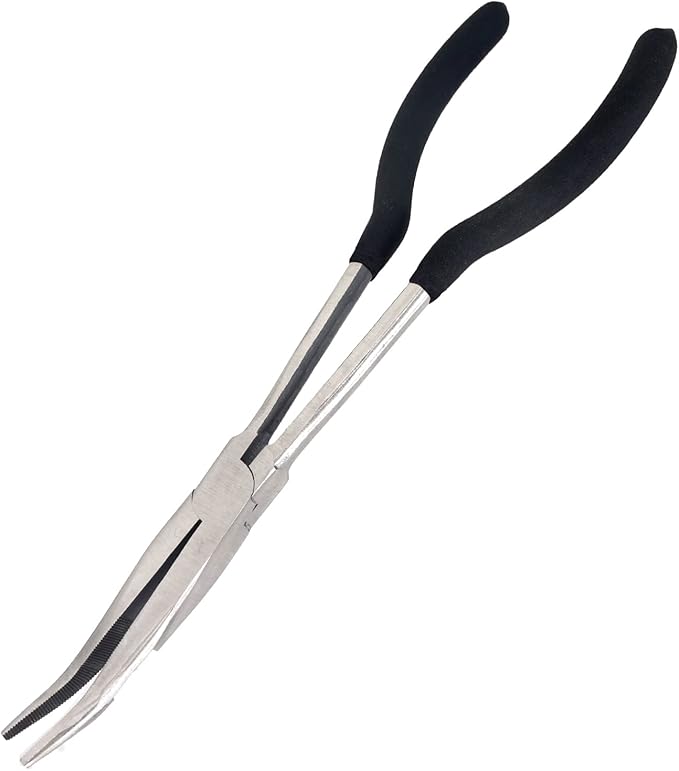 1 Piece 11 Inch Long Reach Pliers Set - Long Needle Nose Pliers Sets - 25, Degree Angle Designed for Mechanics, Technicians, and Contractors Milled-Jaws Steel