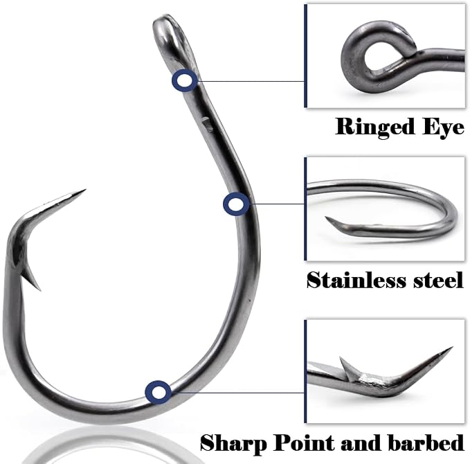FishTrip 25pcs Circle Hooks Saltwater, in-Line 5X Strong Fishing Hooks for Saltwater & Freshwater, Live Bait Non-Offset Wide Gap Fish Hook for Catfish, Striped, Bass, Salmon, Mackerel, Tuna