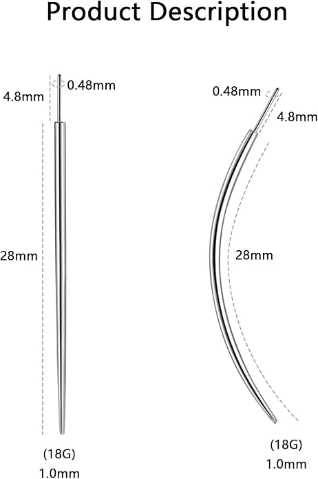 G23 Titanium Threadless Piercing Taper 16G/18G/20G Flat Back Earring Applicator Tool Insertion Pin for Push In Nose Lip Ear Tragus Helix Body Piercing Jewelry Stretcher Assistant Tool