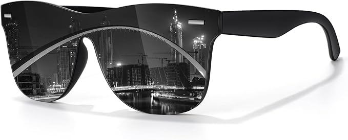 LINVO Trendy Polarized Mirrored Sunglasses Men Womens, Flat One Piece Reflective Shades for Driving Fishing UV400 Protection