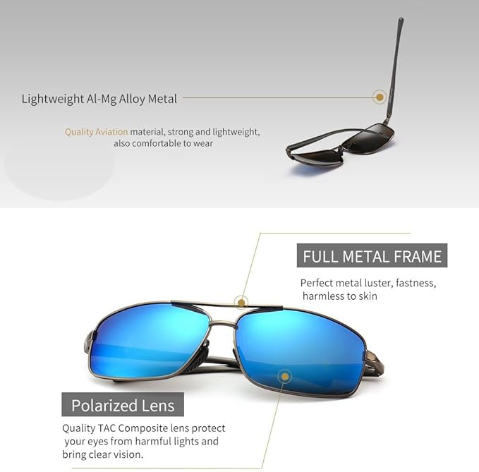 SUNGAIT Ultra Lightweight Rectangular Polarized Sunglasses Men UV400 Protection