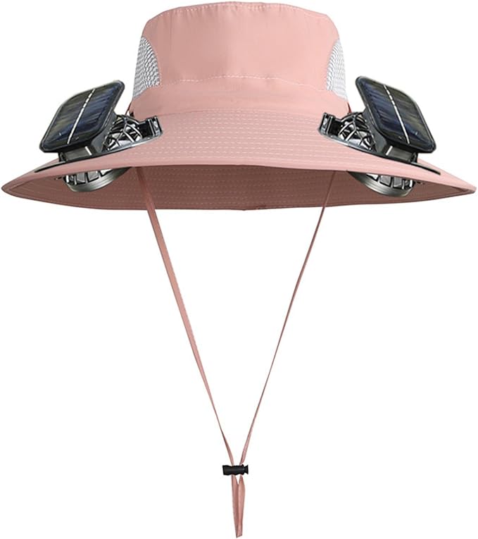 Men Women Wide Brim Sun Hats with 2 Solar Fan Waterproof Breathable Bucket Hat Outdoor Fishing Hat for Hiking Camping
