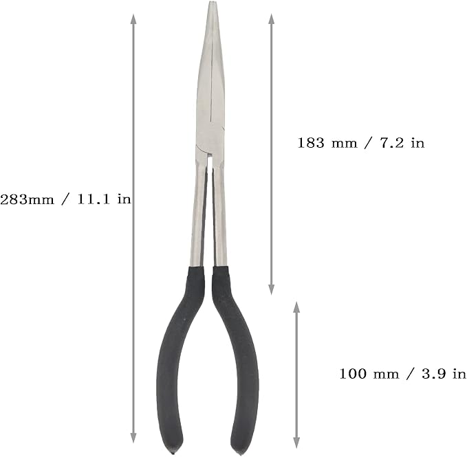 1 Piece 11 Inch Long Reach Pliers Set - Long Needle Nose Pliers Sets - 25, Degree Angle Designed for Mechanics, Technicians, and Contractors Milled-Jaws Steel