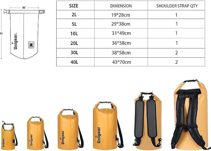 Unigear Dry Bag Waterproof, 2L/5L/10L/20L/30L/40L Floating and Lightweight Bags for Kayaking, Boating, Fishing, Swimming and Camping with Waterproof Phone Case