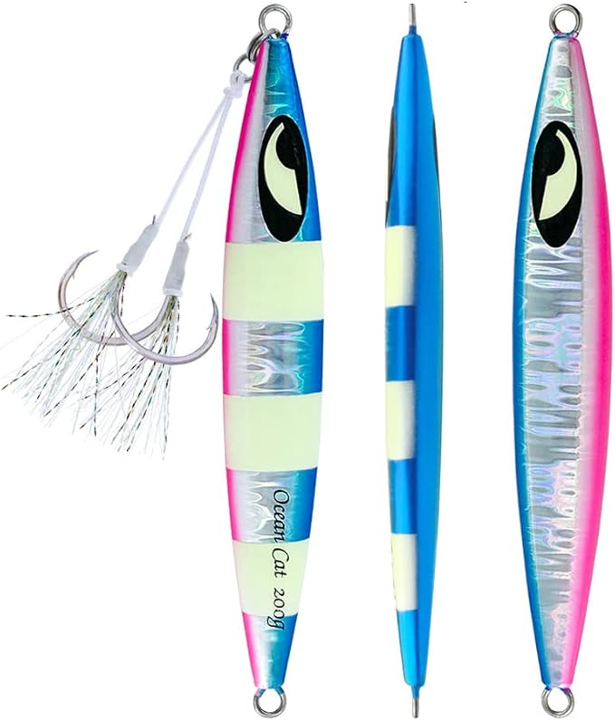 OCEAN CAT Lead Metal Flat Slow Fall Pitch Fishing Jigs Lures Sinking Vertical Jigging Bait with Butterfly Hook for Saltwater Fishing