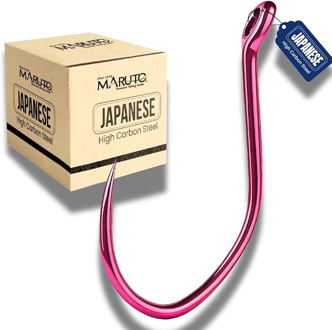 Maruto Barbless Grabber Sickle Fishing Hooks, Strong Japanese High Carbon Steel, Sizes #1 to 5/0, Black, Red & Pink
