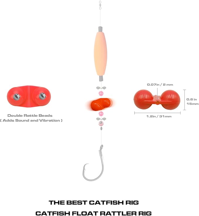 Catfish Rig Making Kit Catfishing Rig Accessories 126PCS Catfish Tackle with Fishing Hook Swivels Sinker EVA Peg Float Rattle Beads Bobber Stoppers Fishing Bells Spinners