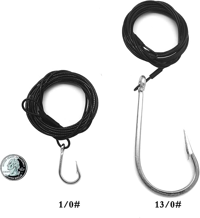 1/0-13/0 Shark Surf Rigs with 9.8ft 49-Strands Steel Leader(380-400Pound),Deep Sea Hooks for Big Fish