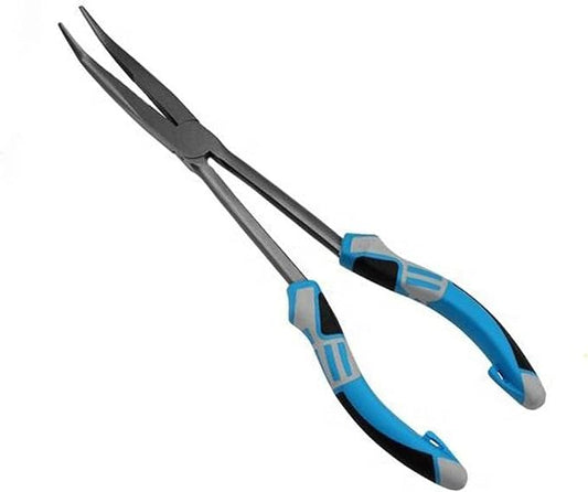 11" Long Nose Fishing Pliers, Straight & Bent Jaws, PTFE Coated Corrosion Resistant, Hook Remover & Braid Cutter Fishing Needle Nose Pliers, Saltwater Freshwater Gear for Bass Snook Trout