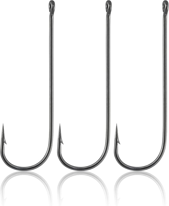 Dr.Fish 100 Pack Aberdeen Fishing Hooks Freshwater, Straight Shank Light Wire Worm Hooks for Bass/Crappie/Bream/Bluegill/Panfish