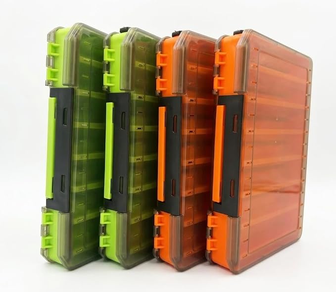 4 Packs- Double Sided Fishing Lure Boxes - 14 Compartment Large Lure Storage Box for Crankbait Squid Jig Fishing Tackle Organizer