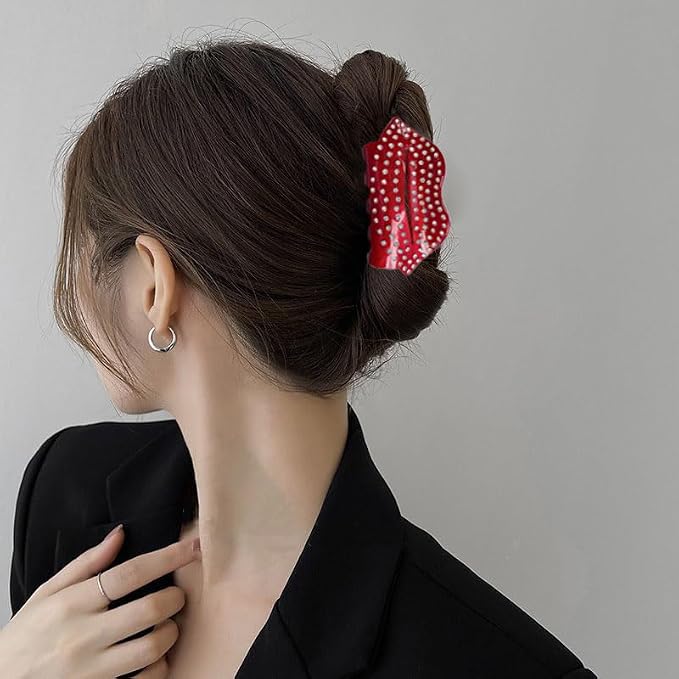 1 Pack Hair Clips for Women Wine Red Sexy Lips Exquisite Claw Clips for Thick or Thin Hair Crystal Rhinestones Design Hair Clamp Clip Holiday Wedding Hair Barrette Hair Accessories Styling