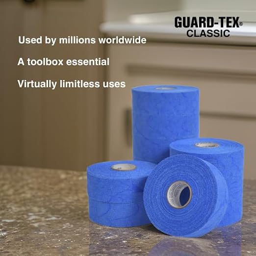 Guard-Tex® Blue Finger Tape 1 in Self-Adhering Cotton Gauze for Healthcare and Trades — No Adhesive No Residue — 12 Rolls x 90 ft — Made in USA Since 1935