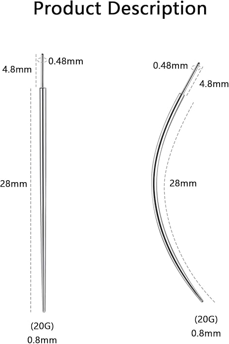 G23 Titanium Threadless Piercing Taper 16G/18G/20G Flat Back Earring Applicator Tool Insertion Pin for Push In Nose Lip Ear Tragus Helix Body Piercing Jewelry Stretcher Assistant Tool