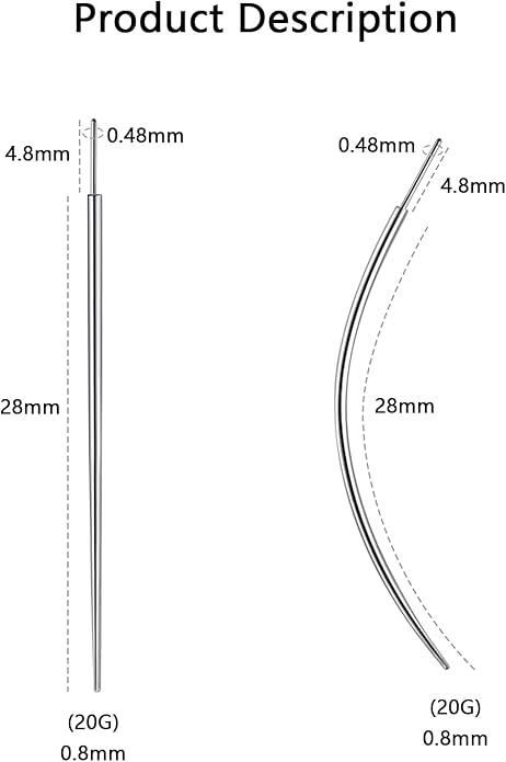 G23 Titanium Threadless Piercing Taper 16G/18G/20G Flat Back Earring Applicator Tool Insertion Pin for Push In Nose Lip Ear Tragus Helix Body Piercing Jewelry Stretcher Assistant Tool