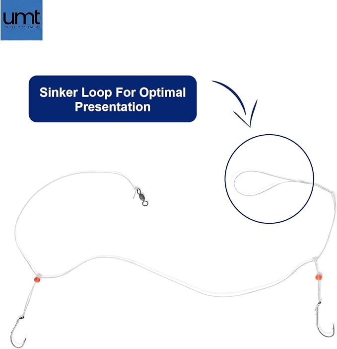 Sea Bass Hi/Lo Saltwater Fishing Rigs 1, 5 &10 Pack Bulk Options - Uncle Mo’s Tackle – Mustad Size 3/0 Bait Hook, 60lb Heavy Duty, 80lb Swivel & Sinker Loop, Hand Tied - for Fluke Porgy Snapper Croaker Sea Trout Tautog Spot Pompano