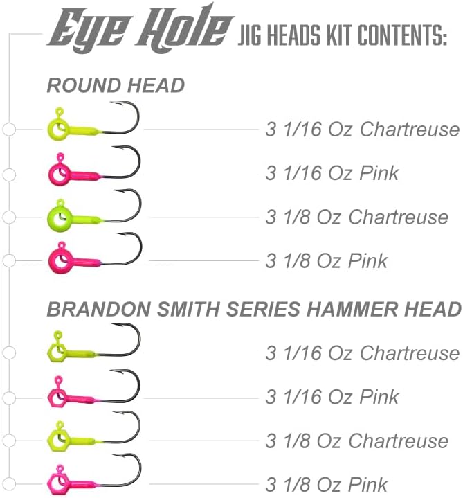 Crappie Magnet Eye Hole Jig Heads Kit, Includes 12 Hammerhead Scent Holder Jig Heads, 12 Round Scent Holder Jig Head