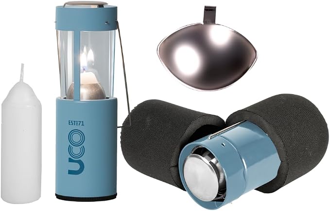 UCO Original Candle Lantern Kit – Aluminum Camping Lantern with 2 Emergency Candles, Light Reflector & Cocoon Case – Windproof Survival Lantern for Backpacking, Hiking & Power Outages