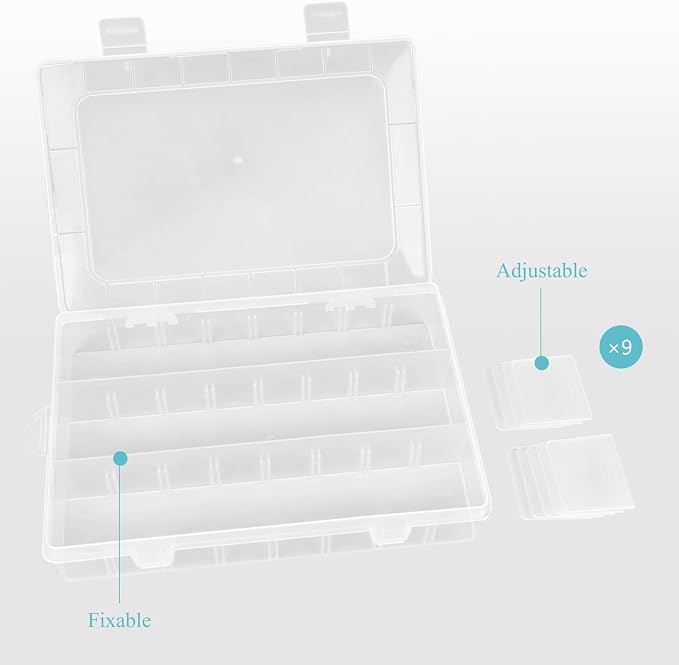 ZUFECY Small Fishing Tackle Box, 12 Clear Plastic Parts Organizer with Adjustable Dividers, Transparent Organizer Tray Organizers and Storage Box for Tackle Bead