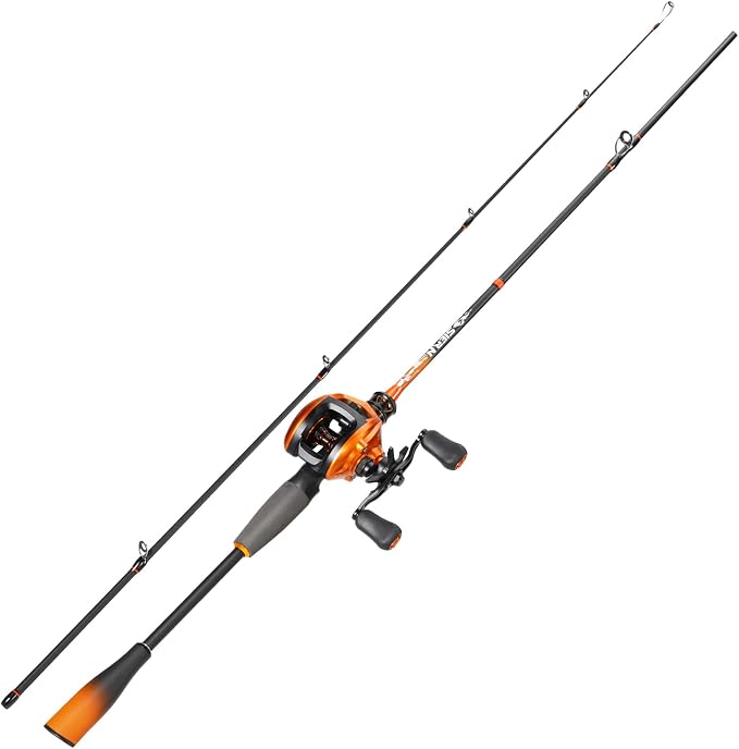 Sougayilang Baitcaster Combo – IM6 Graphite 2-Piece Rod, M/MH Power, Stainless Steel Guides, 6.3:1 Gear Ratio, 18LB Drag for Bass, Walleye, Catfish Travel Combo