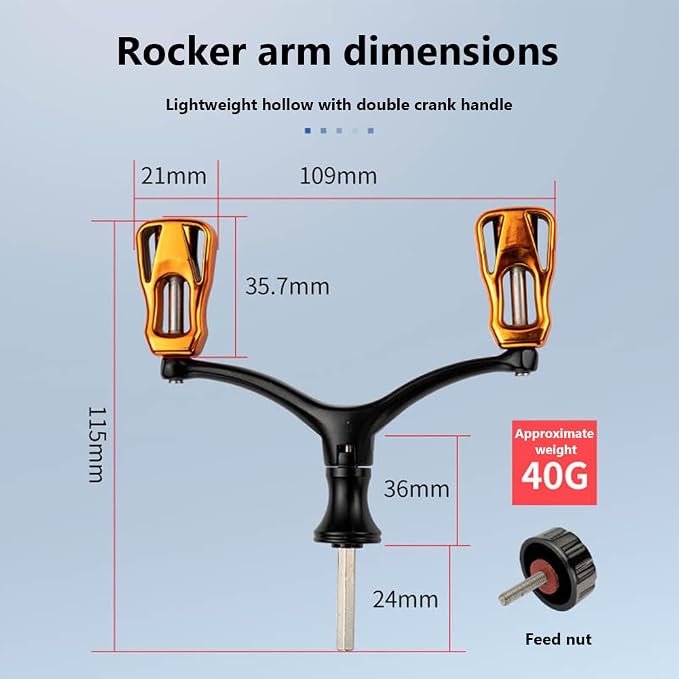 Aluminum Alloy Fishing Reel Double Rocker Arm Handle Grip, CNC High Strength Baitcasting Trolling Reel Rocker, Crank w/Hollow Grip For 1000-5000 Spinning Reel