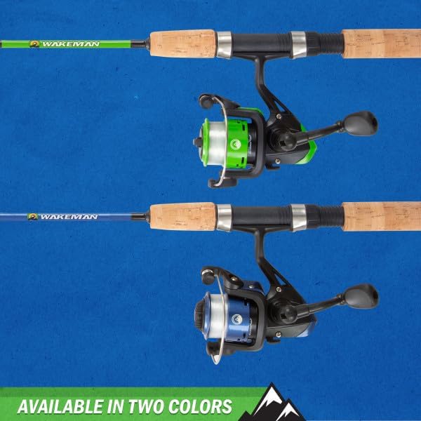 Fishing Rod and Reel Combo - Kettle Series Fiberglass Pole with Spinning Reel, Cork Handle, and Beginners Tackle Kit by Wakeman