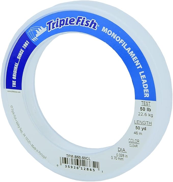 Triple Fish Monofilament Fishing Leader - Clear, Camo Strong Tough Leader Material for Big Game Fishing, Up to 400lb Test