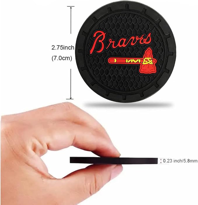 2 Pack Braves Car Cup Holder, Non-Slip Cup Coasters for Atlanta Braves Baseball Fans Fashion car Interior Accessories,Decorative Car Cup Mat, Diameter 2.75 Inch