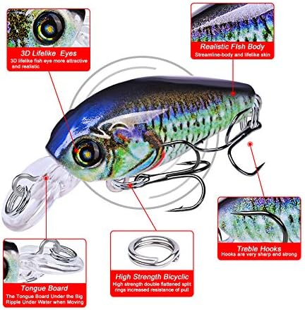 Mini Crankbait Fishing Lures Kits Swimbait Wobbler Hard Baits for Bass Trout Pike Freshwater and Saltwater 10pc-20pc/pack
