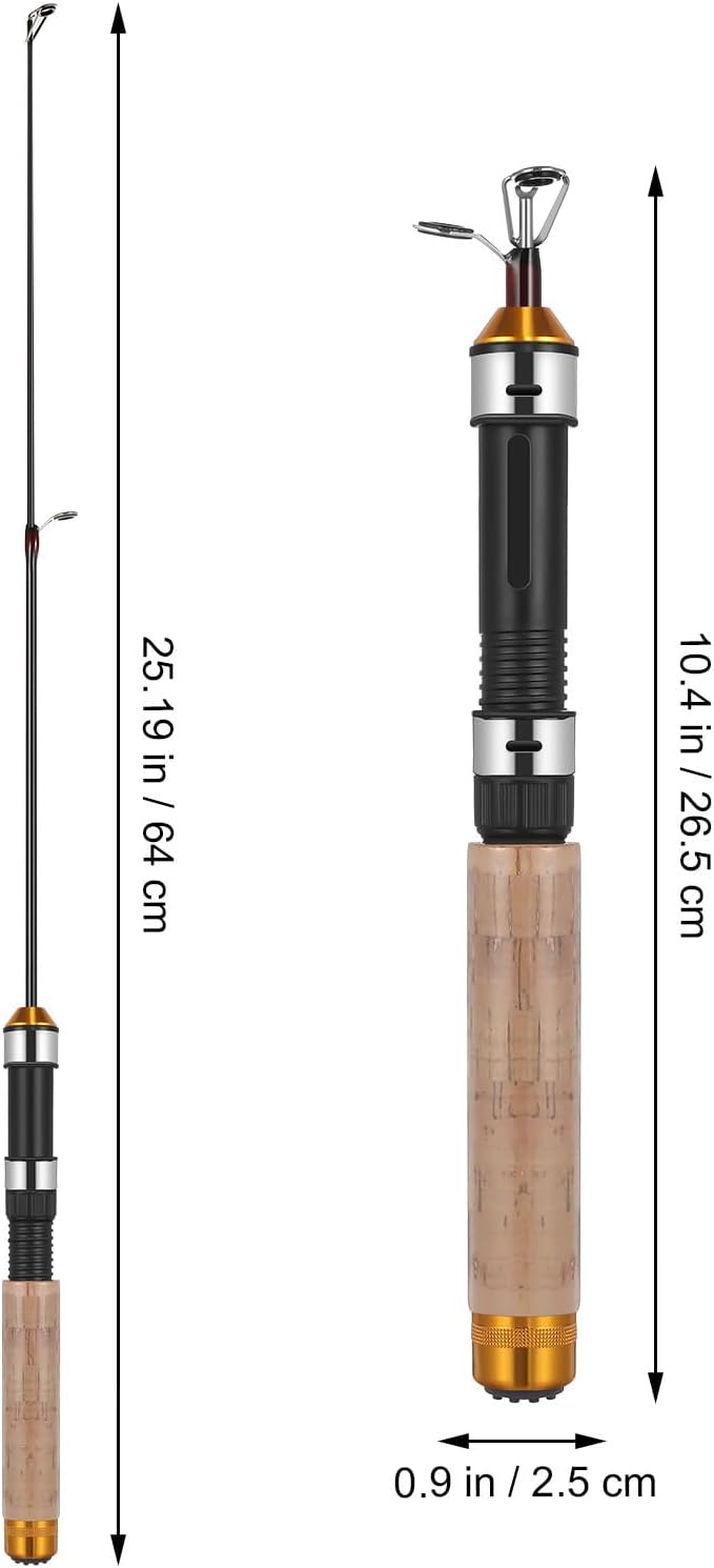 TOYANDONA Pocket Telescopic Fishing Rod, 25.6 Inch Carbon Mini Ultra-Light Ice Fishing Rod Cork Handle, Travel Fishing Pole for Saltwater Freshwater Fishing Gifts for Man