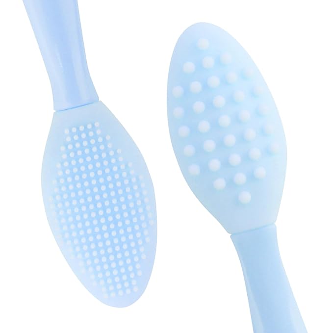 Lip Scrub Brush,Double-Sided Silicone Exfoliating Lip Brush Tool for Smoother and Fuller Lip Appearance,Blue,2pcs