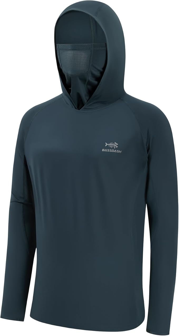 BASSDASH UPF 50+ Men’s Long Sleeve Fishing Shirt with Mask UV Neck Gaiter Hoodie