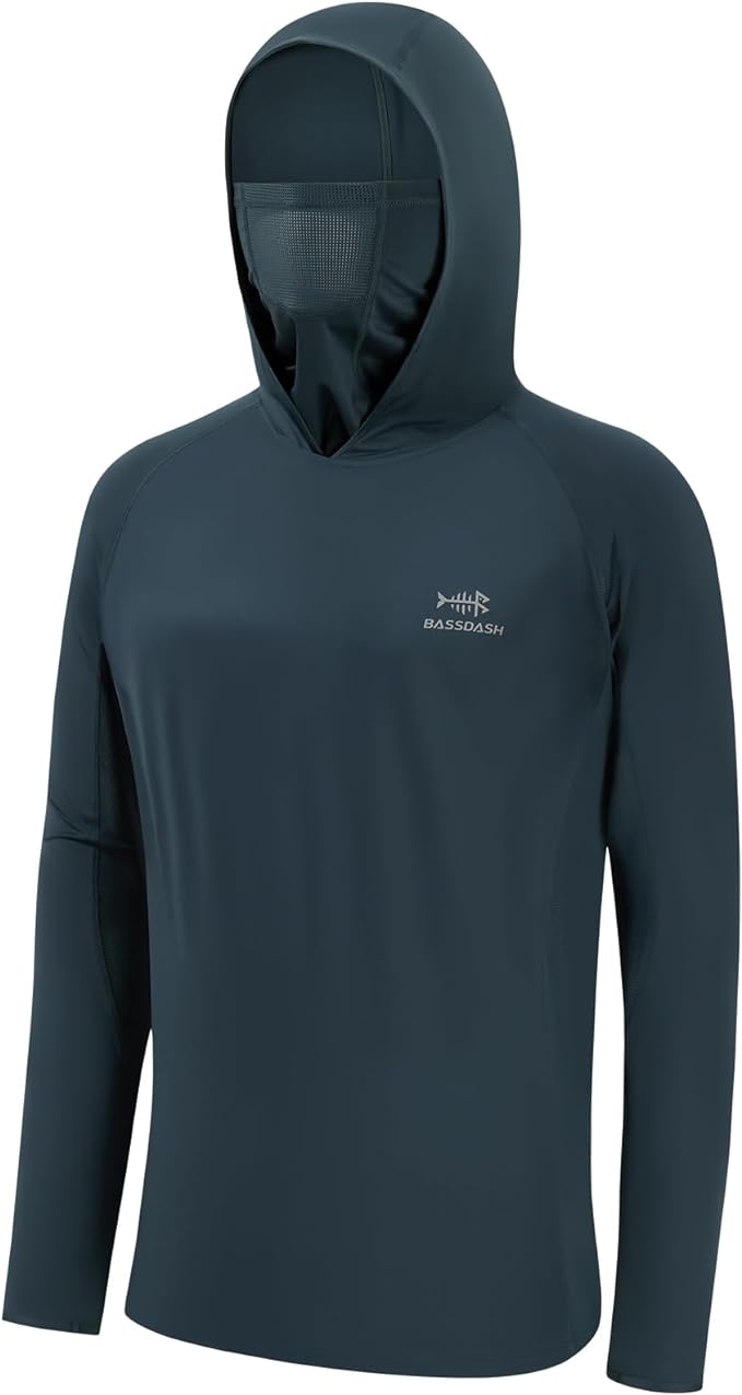 BASSDASH UPF 50+ Men’s Long Sleeve Fishing Shirt with Mask UV Neck Gaiter Hoodie